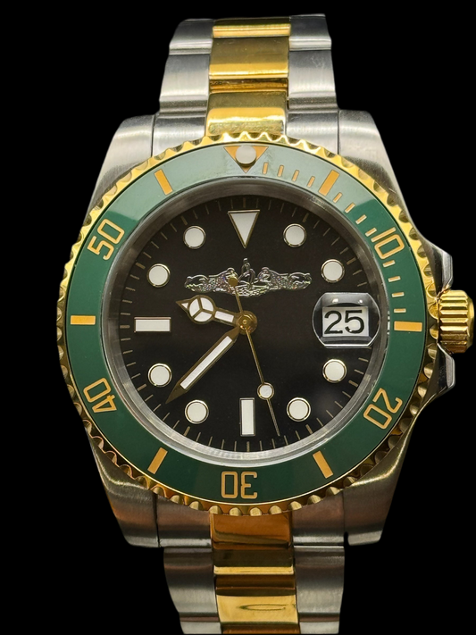 The Submarine Watch SS and Gold Green and Black